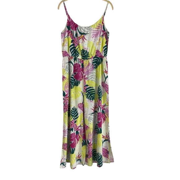 Nicole Miller Linen Blend Tropical Wide Leg Jumpsuit Overalls Women L Green NWOT - Picture 2 of 8